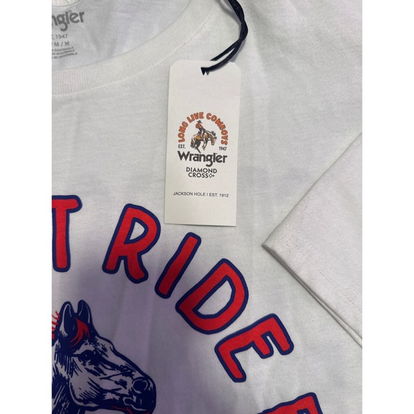 Wrangler Mens Graphic T Shirt White "Ride Fast Ride Far"  "Spurs Down Eyes Up" - Picture 2 of 5